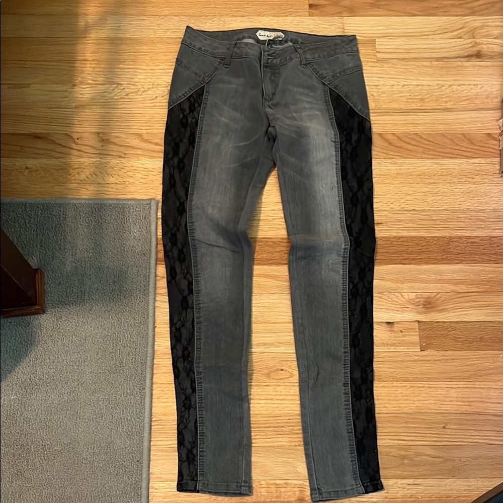 Charcoal Denim Jeans, Juniors size 5. Lace sides.